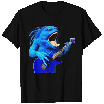 Discover Huge blue creature jamming on an electric guitar. T Shirts