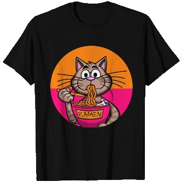 Discover Colorful Ramen Cat Orange and Pink T Shirts