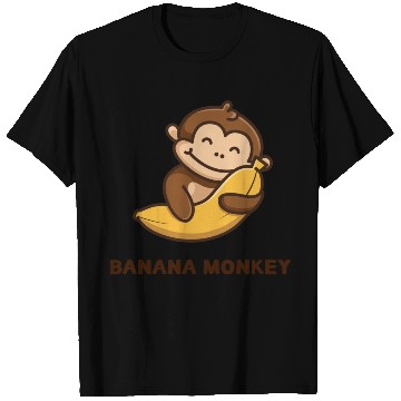 Discover Brown illustrated Monkey and Banana T Shirts