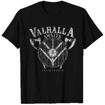 Discover Valhalla Awaits Viking Shield T Shirts