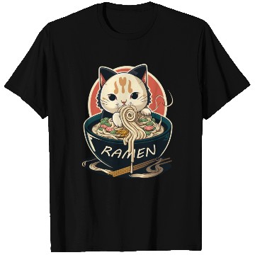 Discover Cute Cat Eating Ramen T Shirts