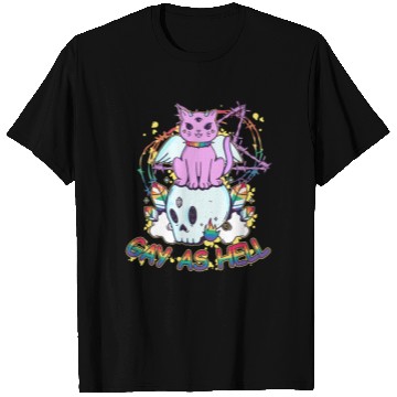 Discover Gay As Hell Creepy Cute Gay Pride Cat LGBT Rainbow T Shirts
