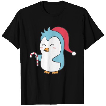 Discover Cute Penguin with Christmas Hat and Candy Cane T Shirts