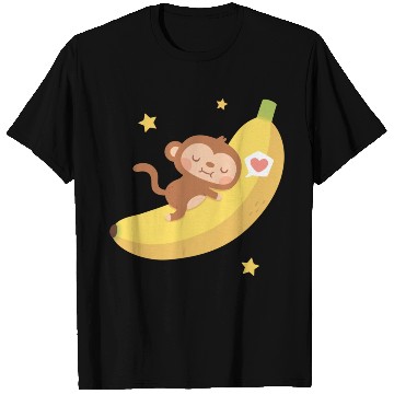 Discover Cute Monkey Hugging Banana Moon T Shirts