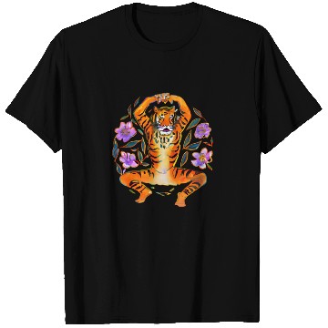 Discover Yoga Tiger loves flowers T Shirts