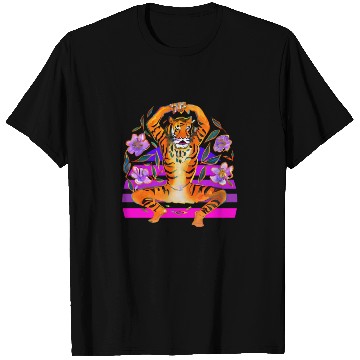 Discover Yoga Tiger loves flowers T Shirts