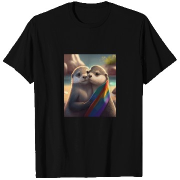 Discover Hugging Otter Holding LGBT Flaglet Otter LGBT T Shirts