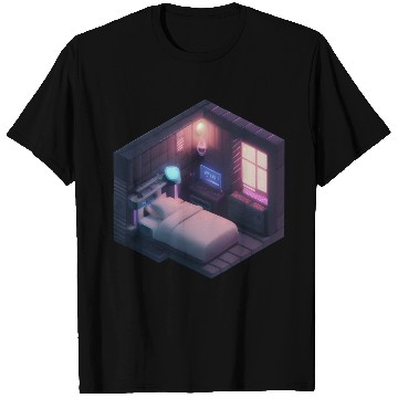 Discover Isometric Voxel Bedroom - Synthwave Future Room T Shirts