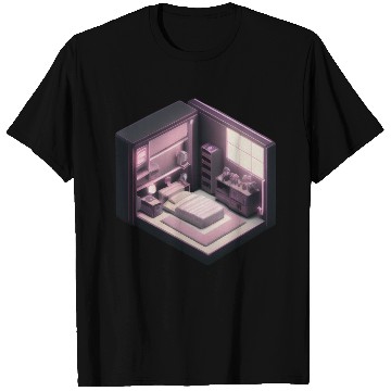 Discover Isometric Voxel Bedroom - Synthwave Future Render T Shirts