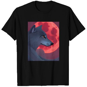 Discover A Grey Wolf Staring at a Blood Moon T Shirts