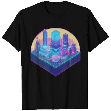Discover Small City Block - Isometric Style - Retro Sunset T Shirts