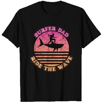 Discover Surfer Dad Ride the Wave Shark Sunset Neon T Shirts