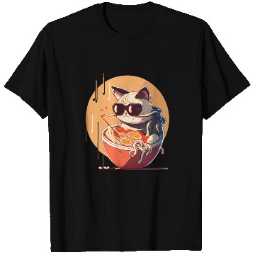 Discover cat eating Chinese food,cute design for Meow lover T Shirts