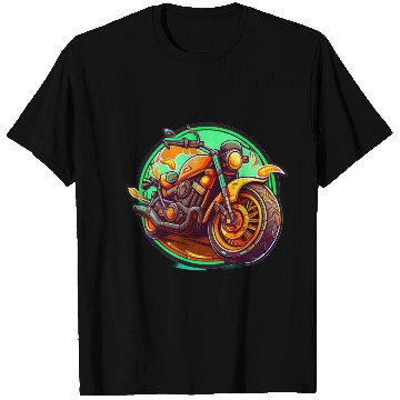 Discover Orange Motorcycle on Green Background T Shirts
