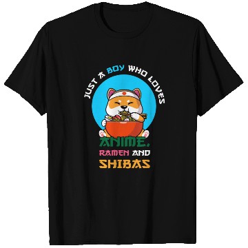 Discover Just a boy who loves anime, ramen and shibas T Shirts