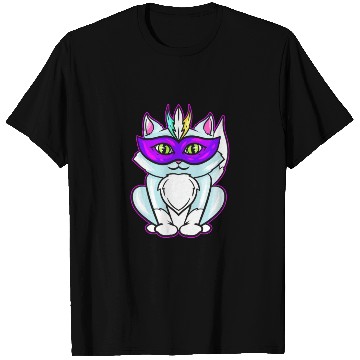Discover Cute Kawaii Cat With Purple Mask For Mardi Gras T Shirts