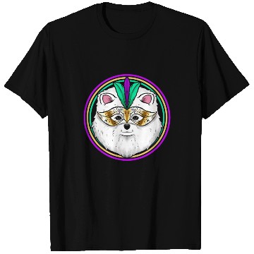 Discover Pomeranian Or Samoyed Dog With Mask For Mardi Gras T Shirts