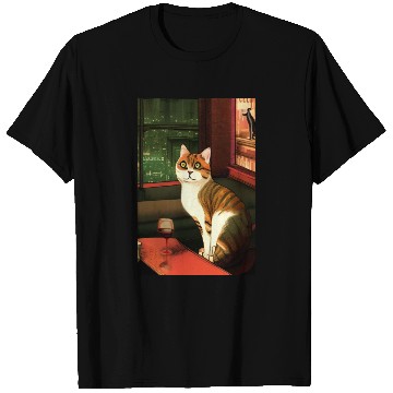 Discover Cat in pub with wine glass cartoon poster T Shirts