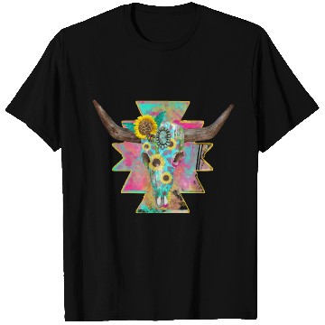 Discover Colorful Floral Bull Skull T Shirts