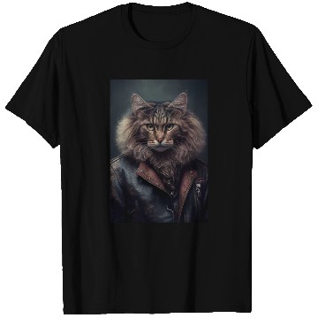 Discover LaPerm Cat Breed Portrait wears a leather jacket T Shirts