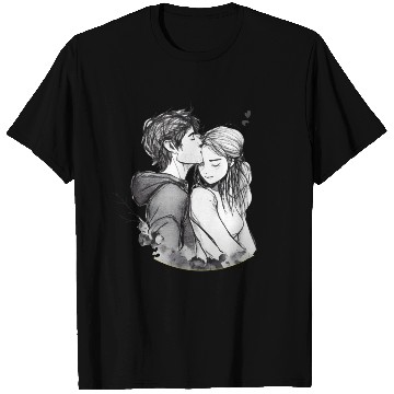 Discover Romantic couple embrace lovingly ink T Shirts
