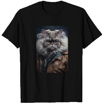 Discover Persian Cat Breed Portrait wears a leather jacket T Shirts