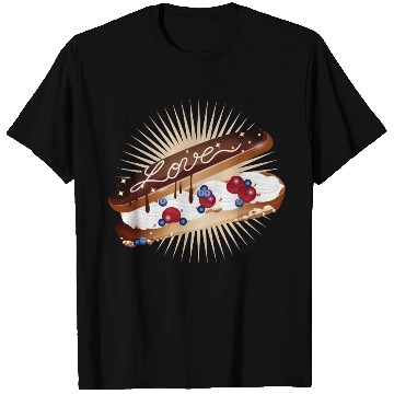 Discover Illustration of an eclair with cream and love T Shirts