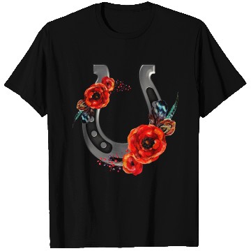 Discover Floral Horseshoe With Poppies T Shirts