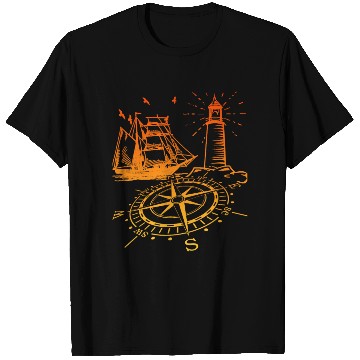 Discover Maritim lighthouse compass sailing ship north T Shirts