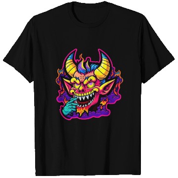 Discover 90's Style Neon Cartoon Crazy Devil T Shirts