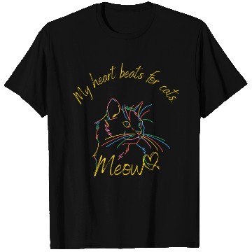 Discover My heart beats for cats Funny Meow T Shirts