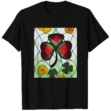 Discover Red plaid Shamrock with Yellow Poppies (AI Art) T Shirts