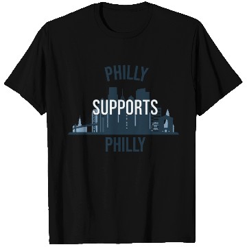 Discover Philly Supports Philly skyline blue transparentbg T Shirts