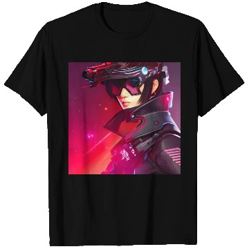 Discover Cyberpunk Girl red Neon light T Shirts