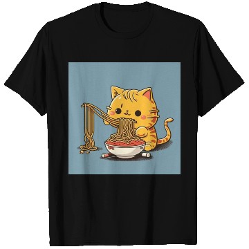 Discover Japanese cat eating spaghetti T Shirts
