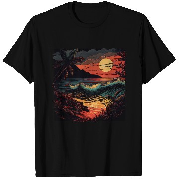 Discover Vibrant Beach Sunset Design - Colorful Paradise T Shirts