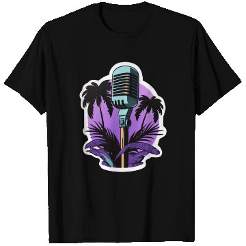 Discover Microphone surrounded by palm trees, flat colors, T Shirts