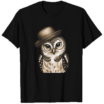 Discover owl wearing derby hat - brown color T Shirts