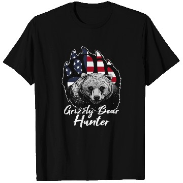 Discover US Flag Grizzly Bear Hunting Patriotic Hunters T Shirts