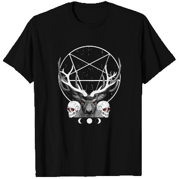 Discover Satanic Deer Pentagram Gothic Skull Evil Buck T Shirts