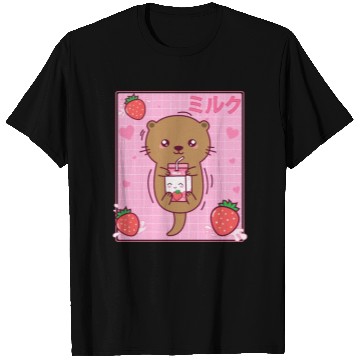 Discover Kawaii Sea Otter Strawberry Milk Shake Otaku T Shirts