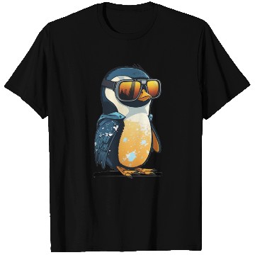 Discover Cute hand-drawn Penguin with sunglasses in snow T Shirts