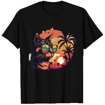 Discover Retro Cat Vintage Sunset 80s 90s Sunglasses Party T Shirts