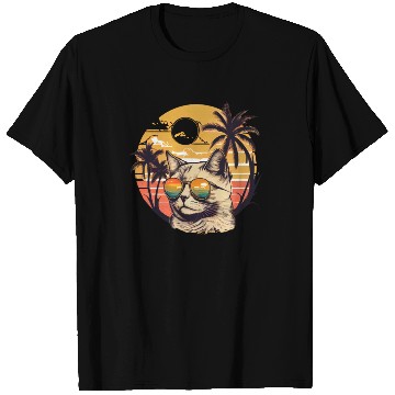 Discover Retro Cat Vintage Sunset 80s 90s Sunglasses Party T Shirts