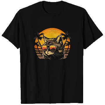 Discover Retro Cat Vintage Sunset 80s 90s Sunglasses Party T Shirts