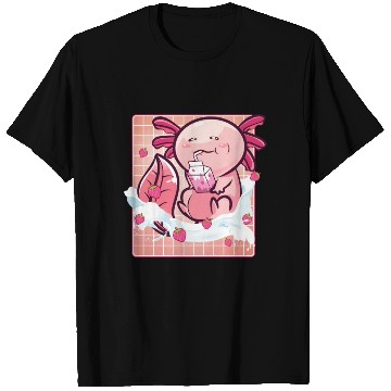 Discover Kawaii Axolotl Strawberry Milk Shake Funny Sushi T Shirts