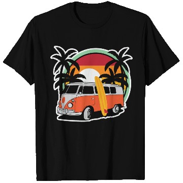 Discover Summer Surfer Beach Hippie Van Surfboard T Shirts