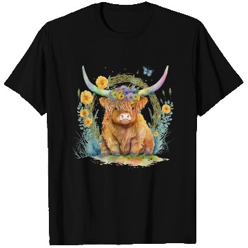 Discover Highland Cow With Colorful Flowers T Shirts