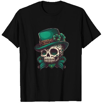 Discover Sugar Skull Wearing A Hat St. Patrick's Day Design T Shirts