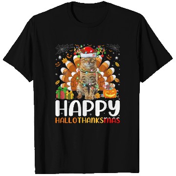 Discover Cat Lover Halloween Christmas Happy Hallothanksmas T Shirts